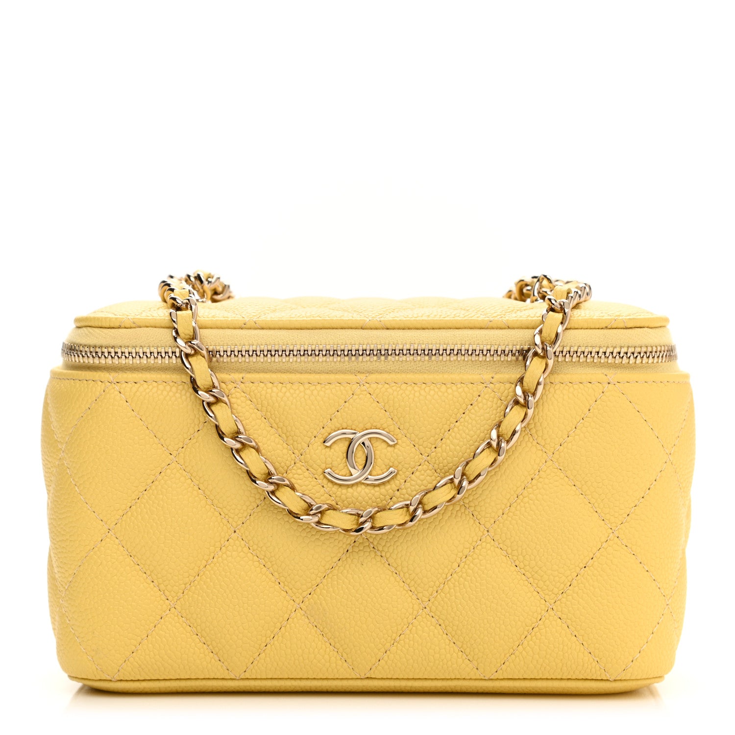 Chanel Caviar Quilted Small Tiny CC Vanity Case With Chain Yellow 1 of 11