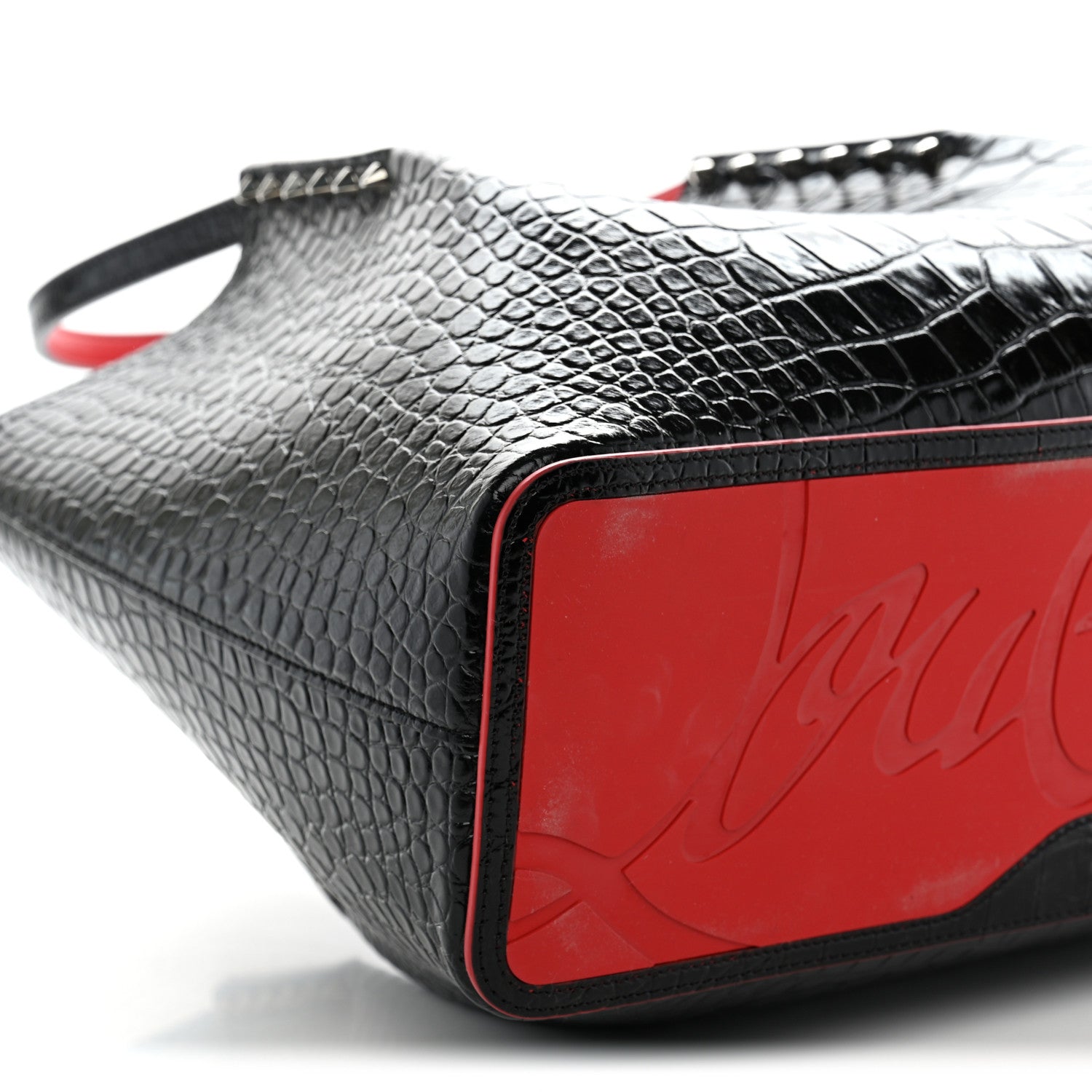Christian Louboutin Crocodile Embossed Calfskin Spiked Small Cabarock Shopper Tote Black 8 of 9