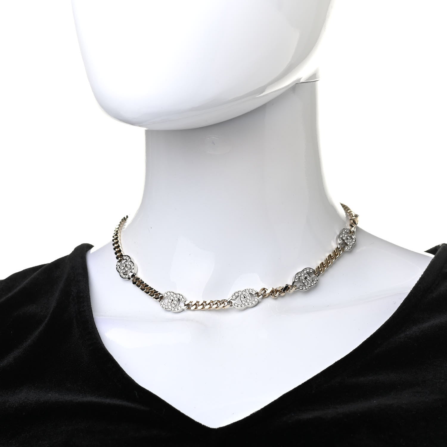 Chanel Crystal Chain CC Choker Gold Silver 2 of 5