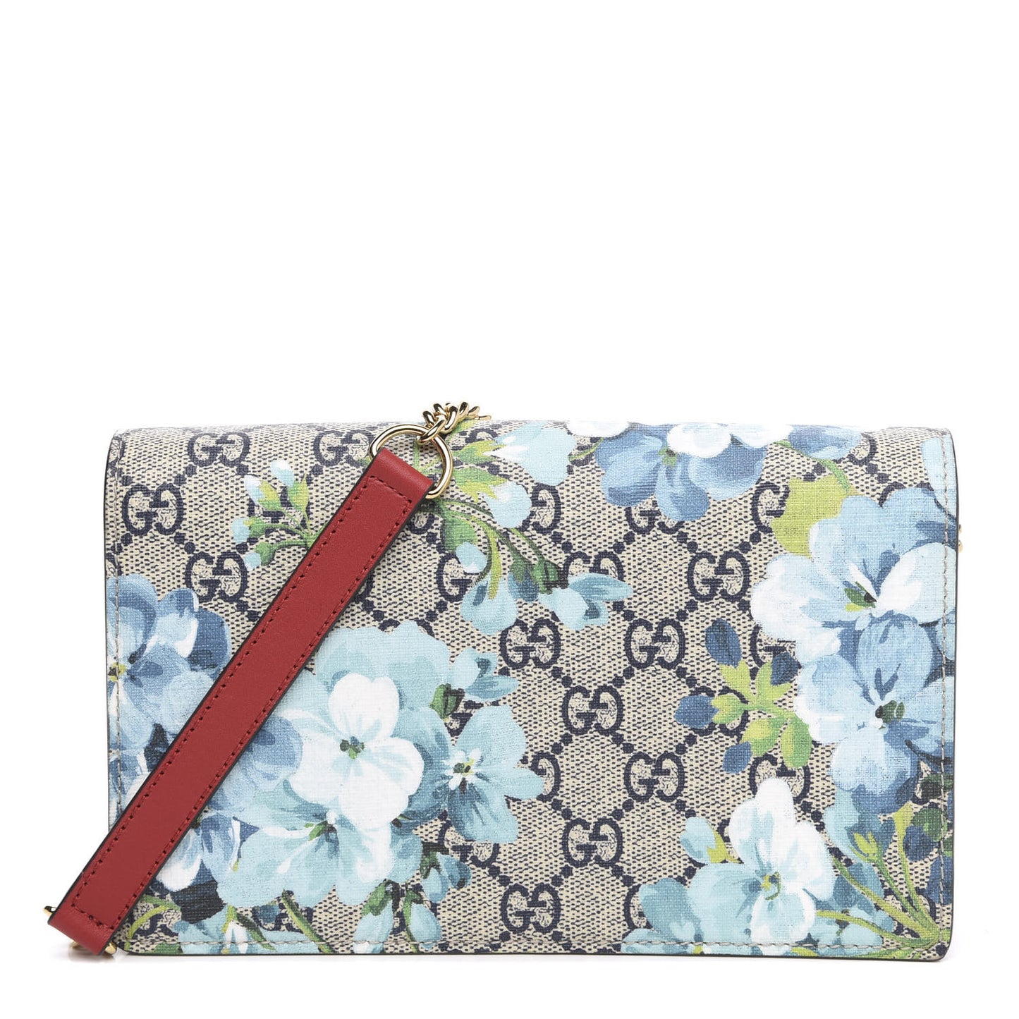 GG Supreme Monogram Blooms Chain Wallet Blue