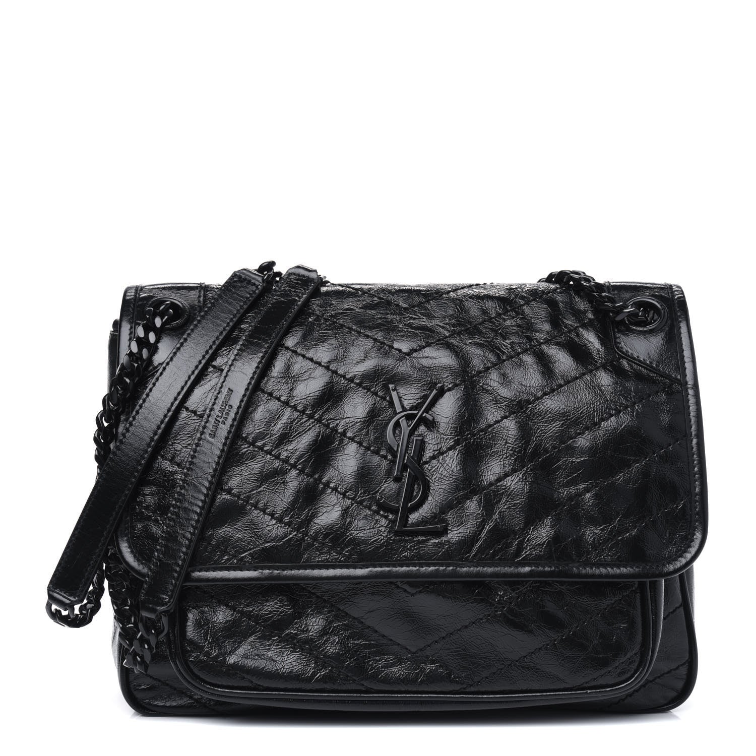 Saint Laurent Crinkled Calfskin Matelasse Monogram Medium Niki Chain Satchel Black 1 of 14