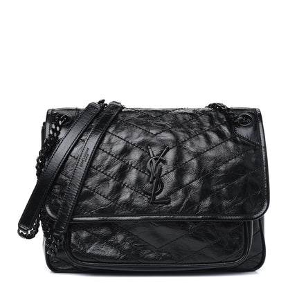 Saint Laurent Crinkled Calfskin Matelasse Monogram Medium Niki Chain Satchel Black 1 of 14