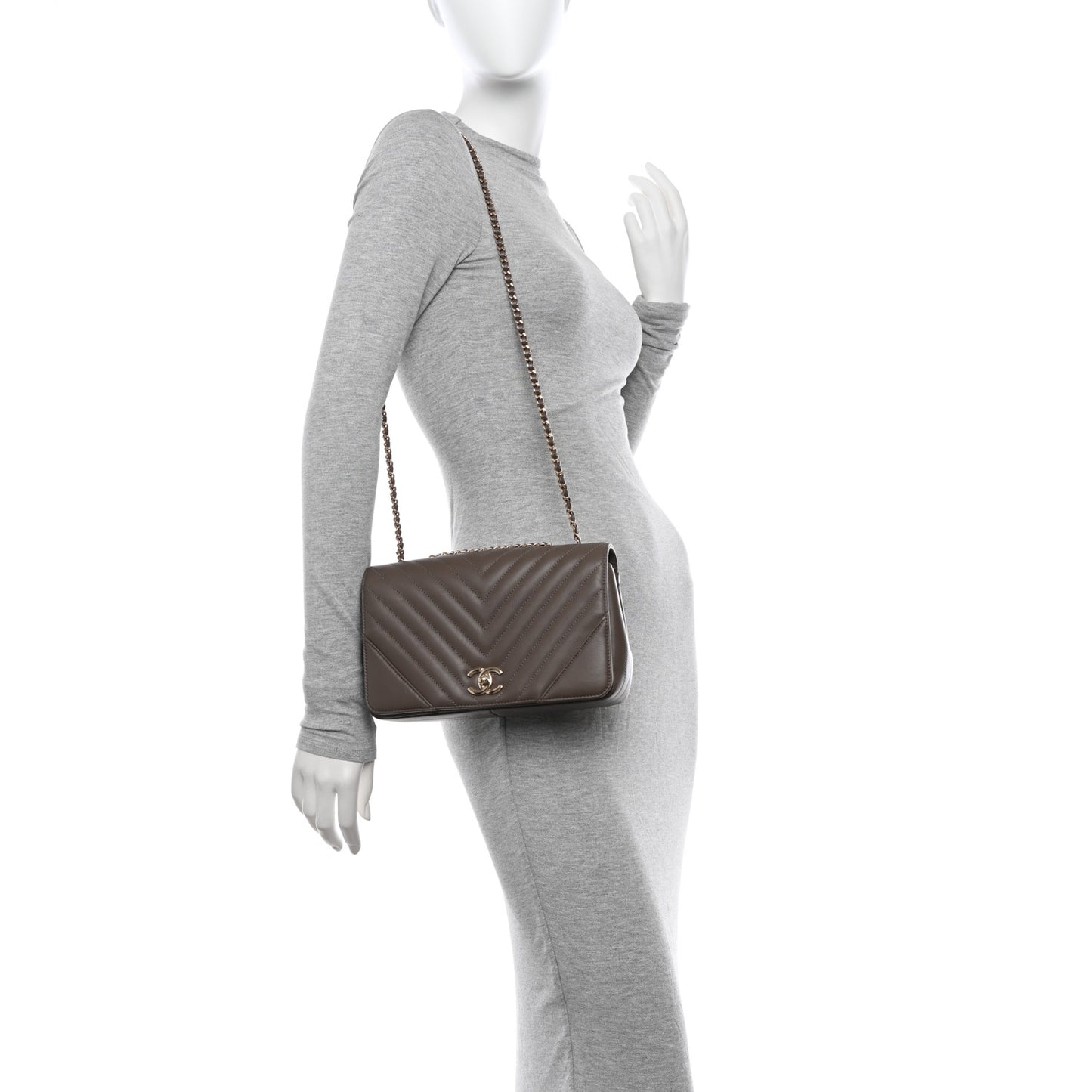 Calfskin Chevron Quilted Medium Statement Flap Khaki