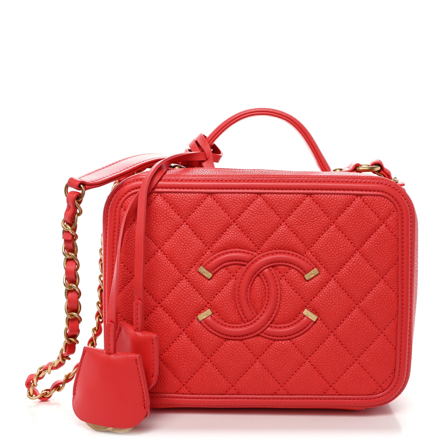 Caviar Quilted Medium CC Filigree Vanity Case Red