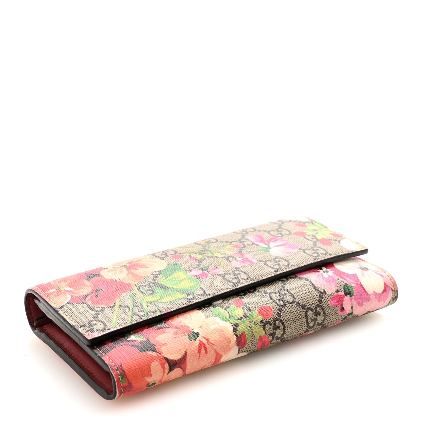 GG Supreme Monogram Blooms Continental Wallet Beige Multicolor Dry Rose