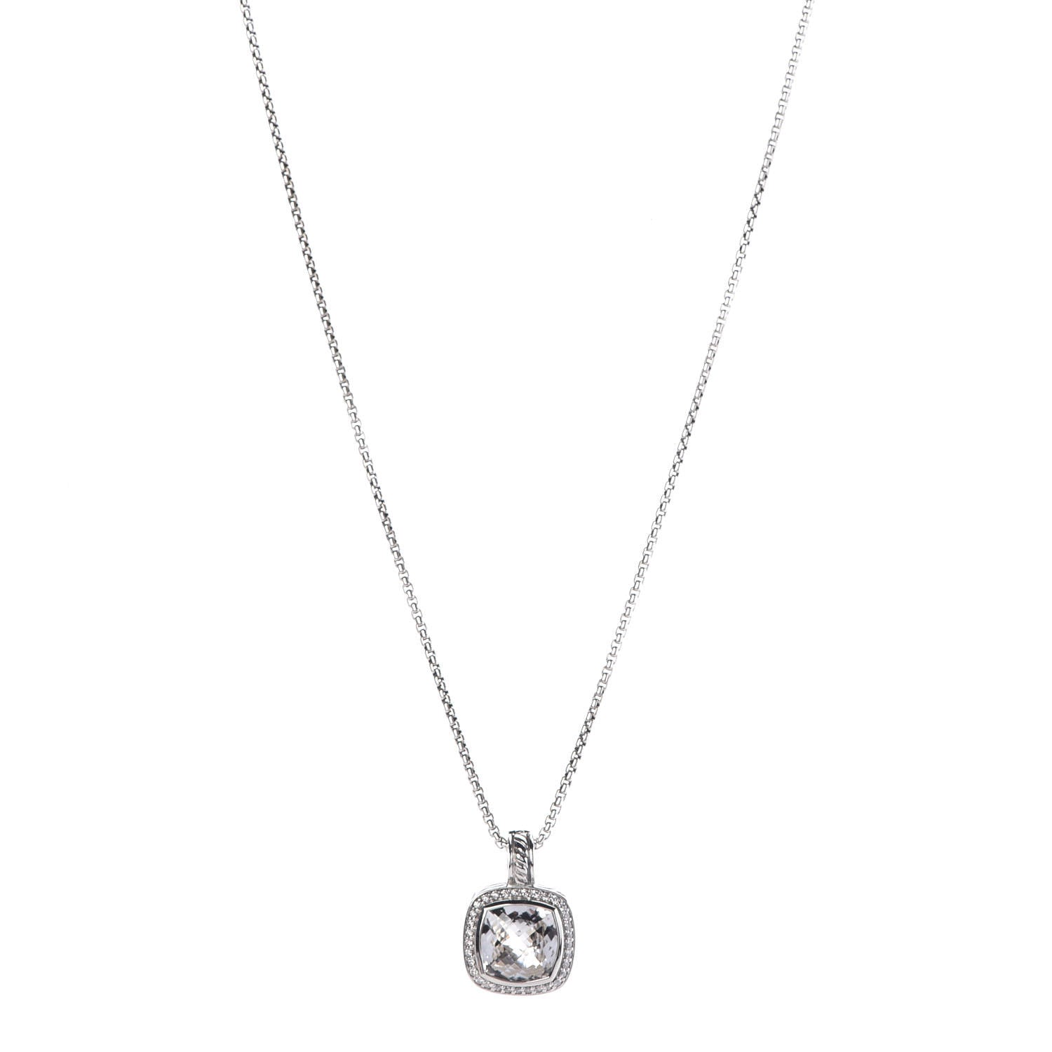 David Yurman Sterling Silver Diamond White Topaz 11mm Albion Pendant Necklace 1 of 5