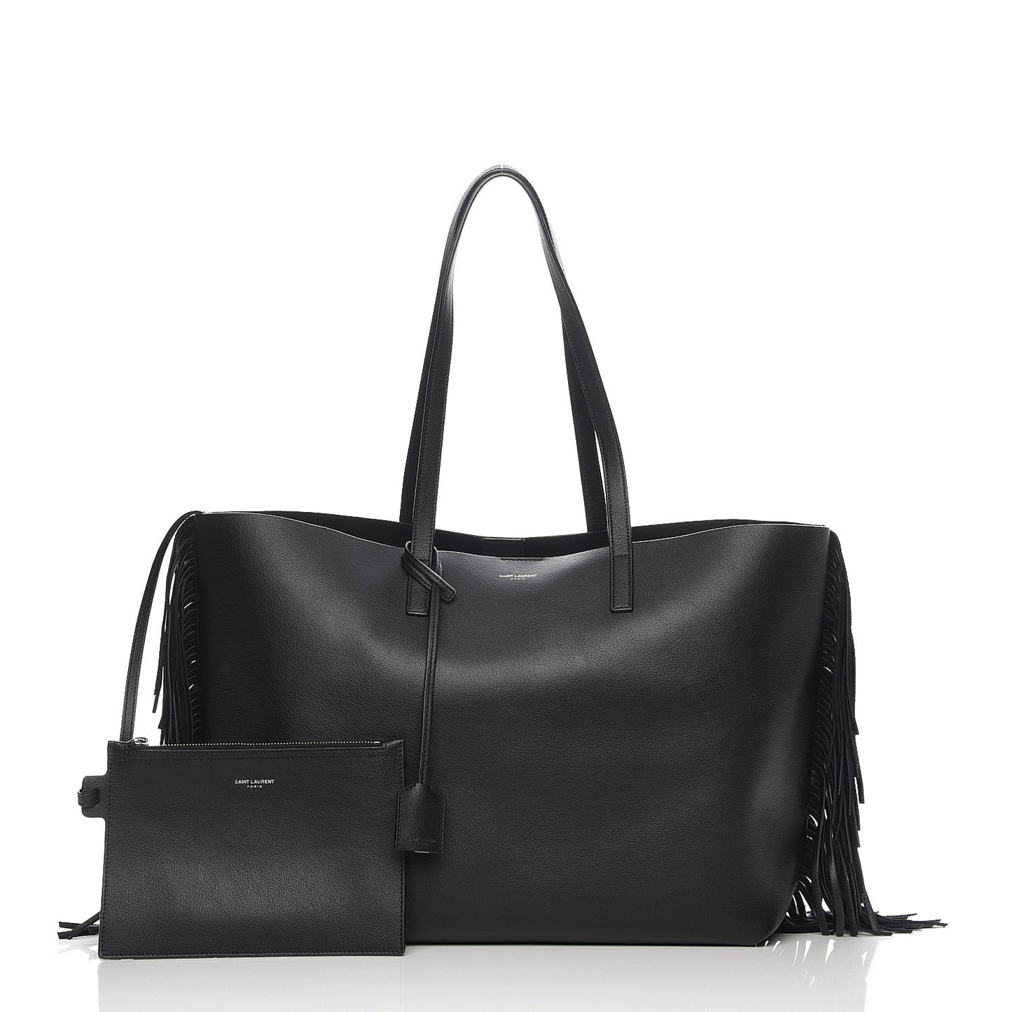 Calfskin Large Fringe Shopping Tote Black