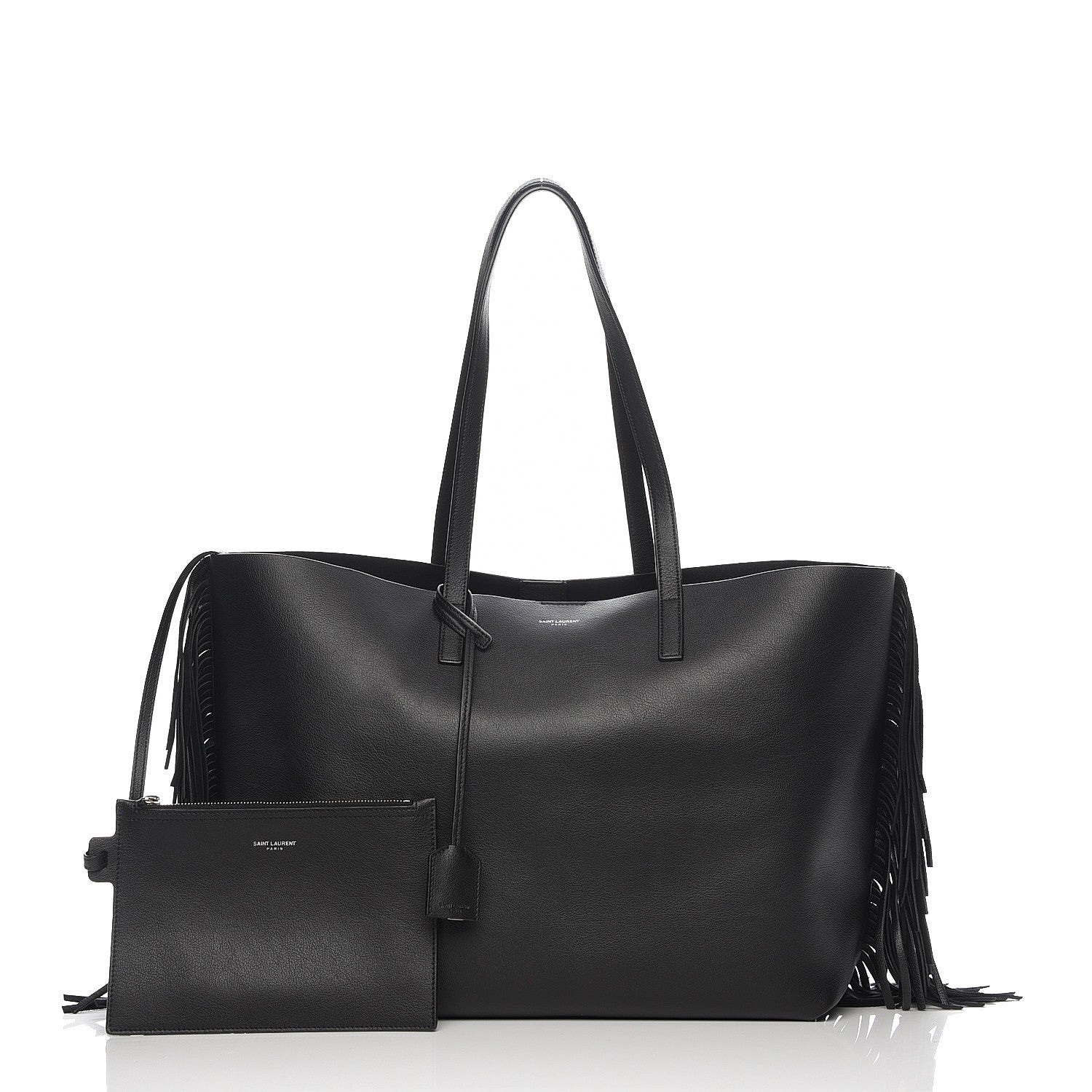 Saint Laurent Calfskin Large Fringe Shopping Tote Black 5 of 9