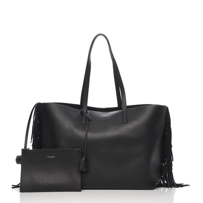 Saint Laurent Calfskin Large Fringe Shopping Tote Black 5 of 9