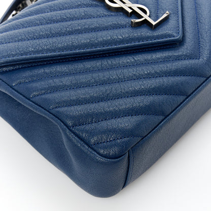 Saint Laurent Sheepskin Matelasse Chevron Monogram Medium College Bag Blue Charron 10 of 12