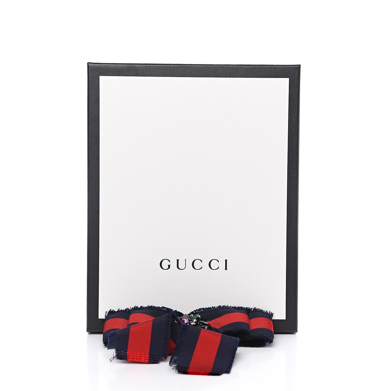 Gucci Grosgrain Web Crystal Bow Brooch Blue Red 4 of 4