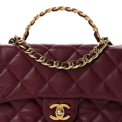 Chanel Shiny Lambskin Quilted Golden Links Top Handle Flap Dark Purple 8 of 13