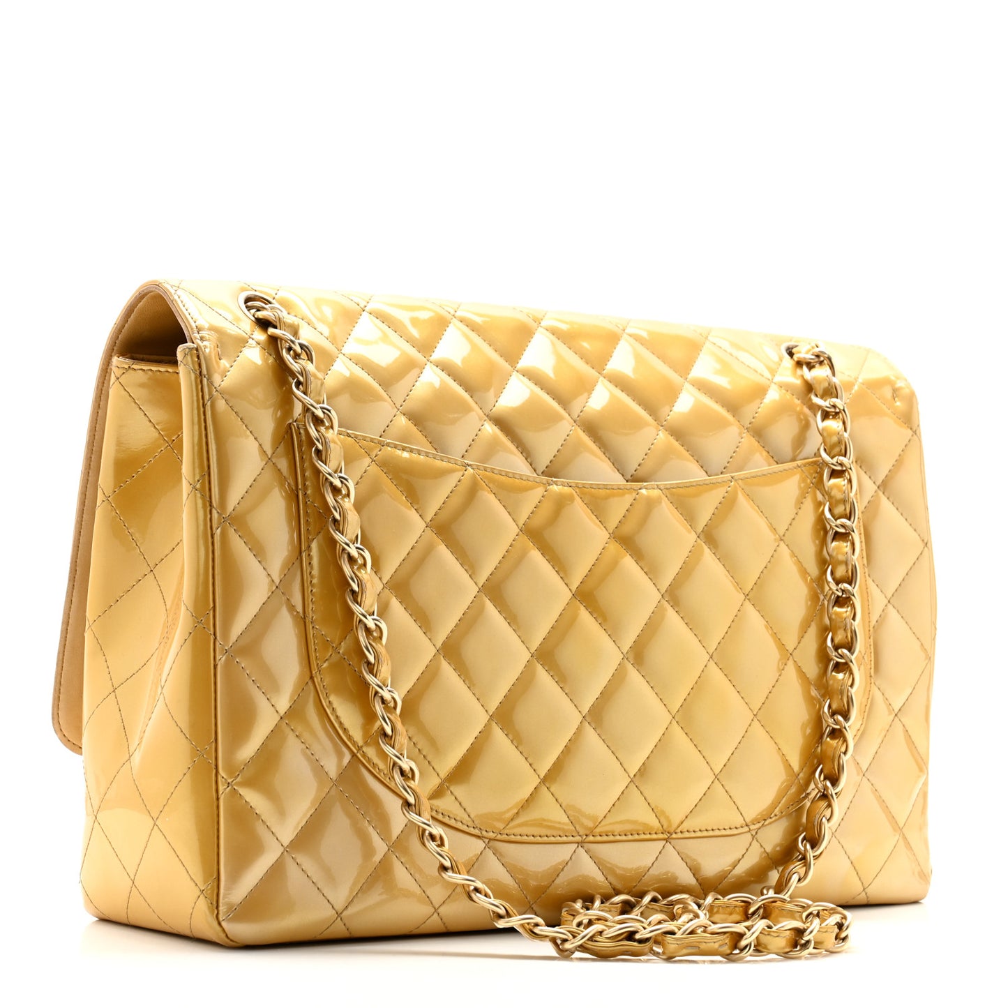 Metallic Patent Quilted Maxi Single Flap Beige