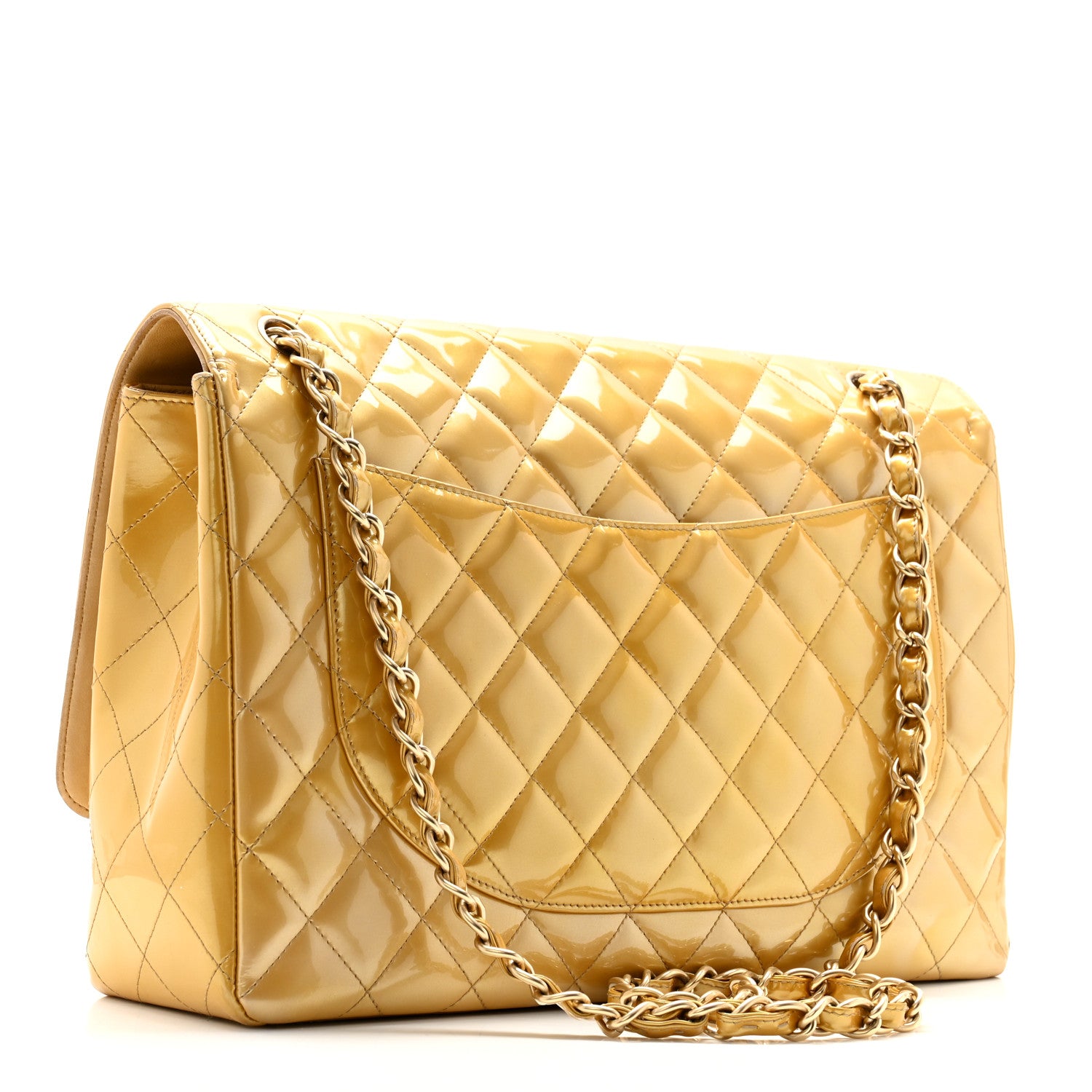 Chanel Metallic Patent Quilted Maxi Single Flap Beige 3 of 13
