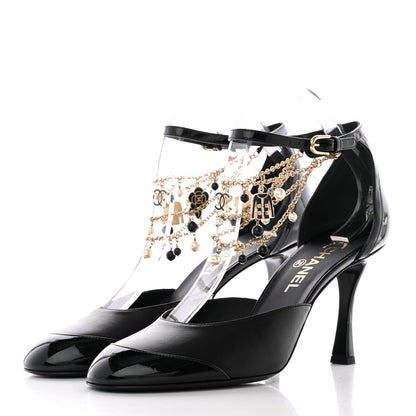 Chanel Patent Cap Toe Chain Ankle Strap Pumps 41.5 Black 3 of 11