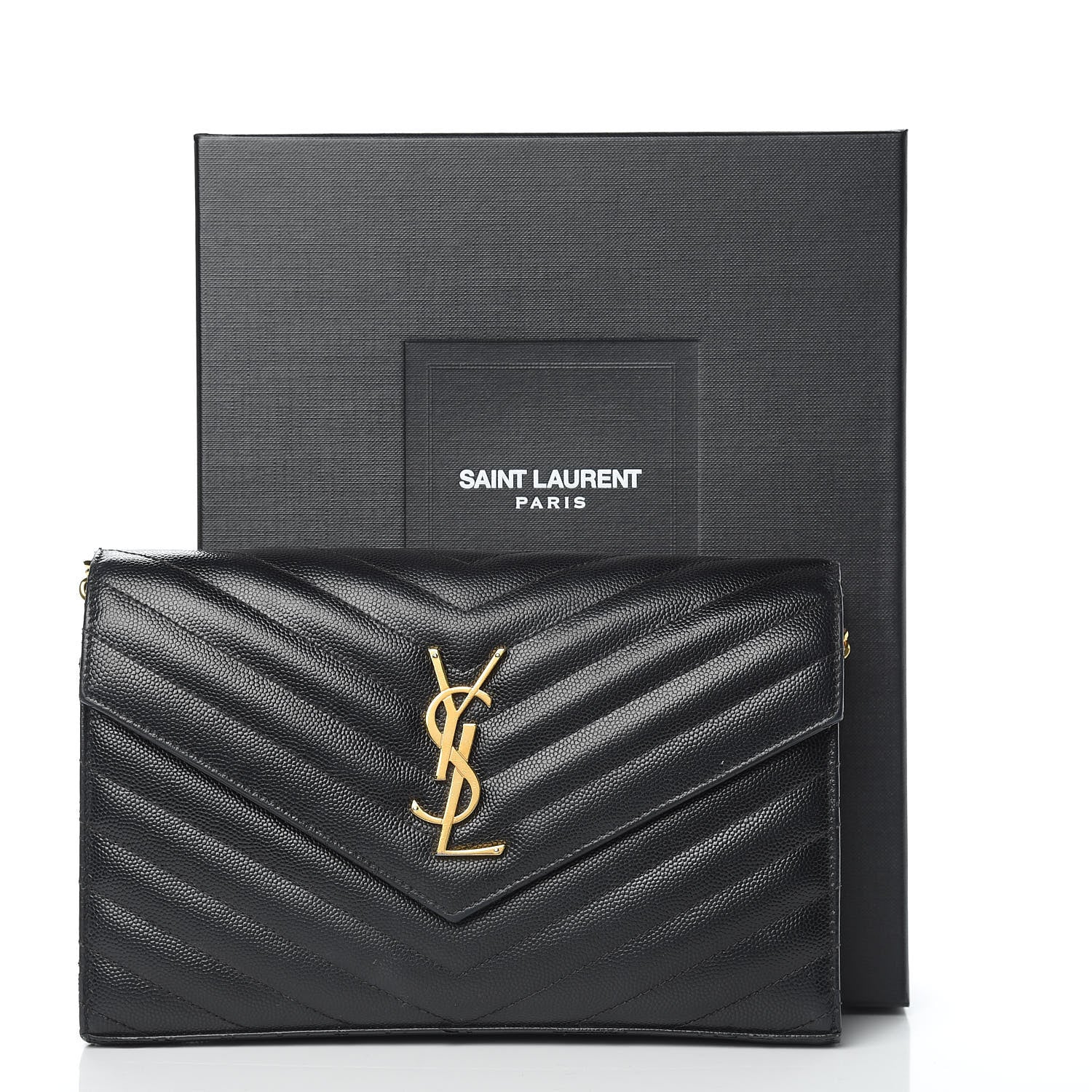 Saint Laurent Grain De Poudre Matelasse Chevron Monogram Chain Wallet Black 15 of 15