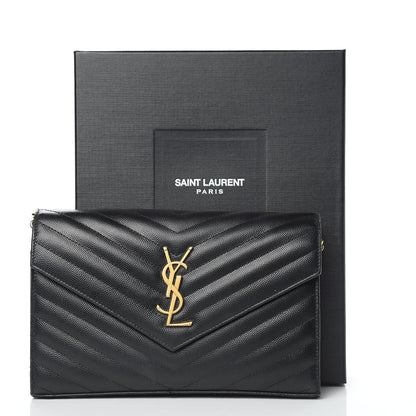 Saint Laurent Grain De Poudre Matelasse Chevron Monogram Chain Wallet Black 15 of 15