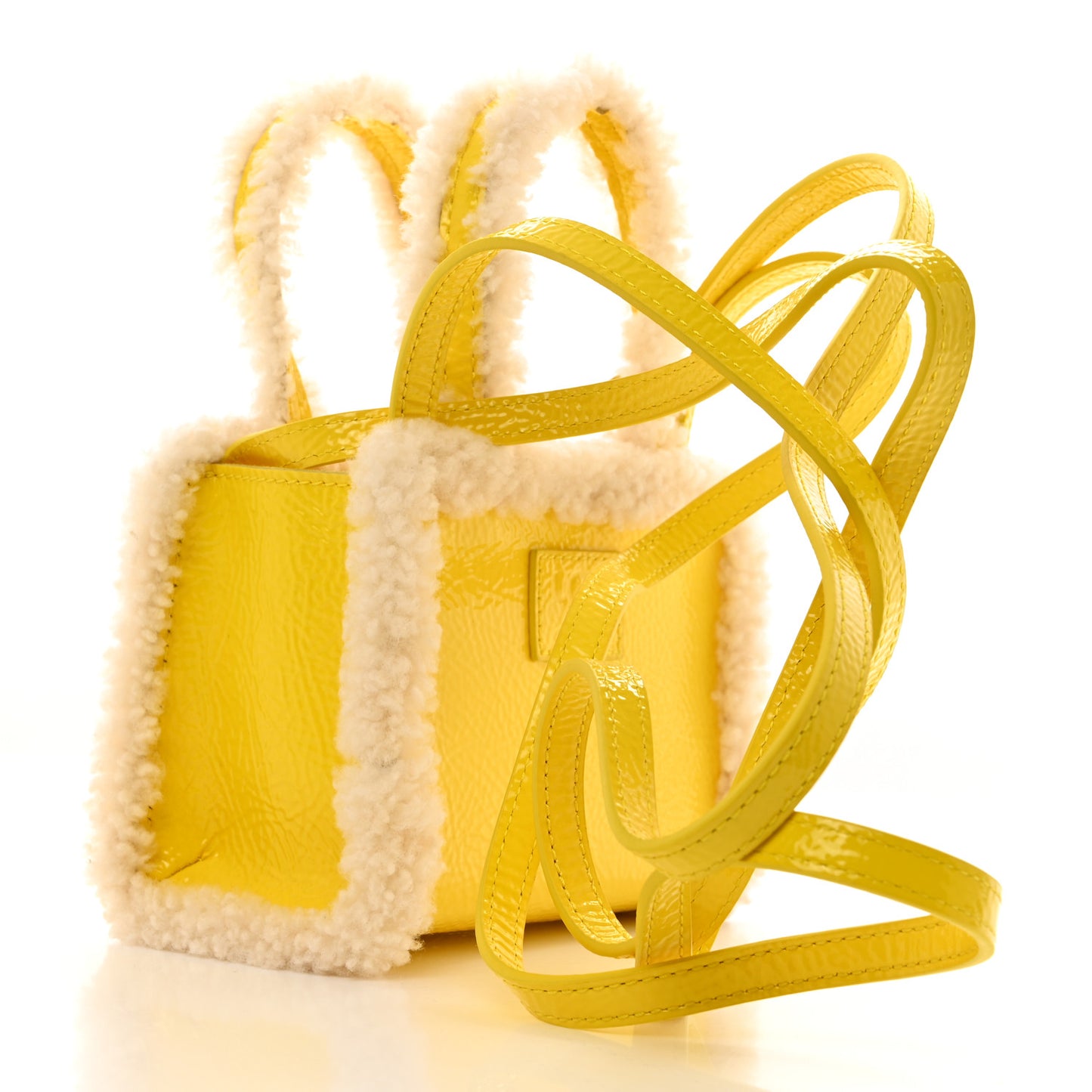 X UGG Crinkle Patent Shearling Small Shopping Bag Taxi