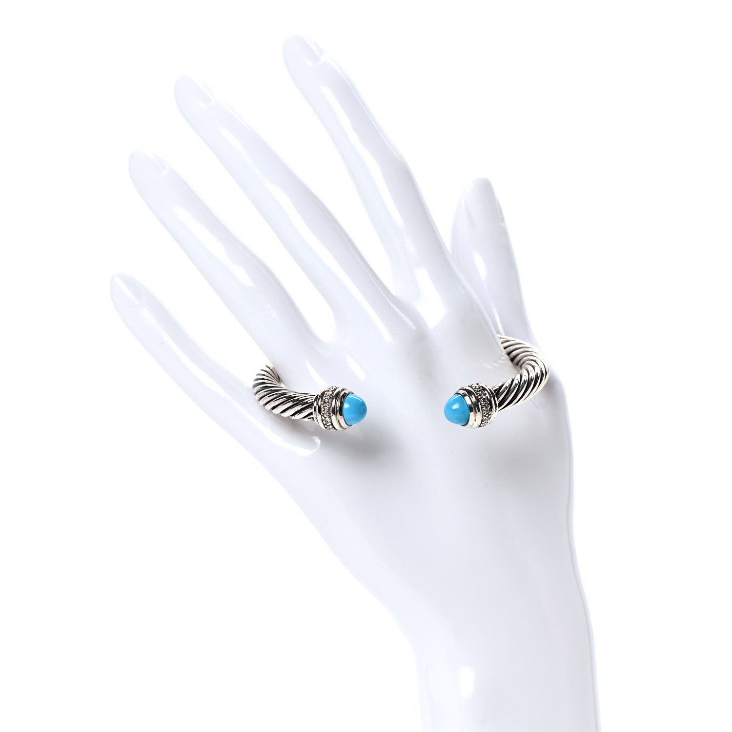 David Yurman Sterling Silver Diamond Turquoise 7mm Cable Classics Bracelet 2 of 4