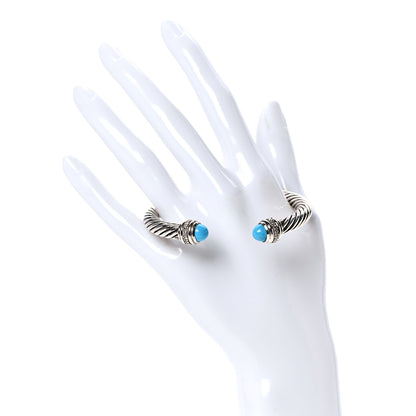 David Yurman Sterling Silver Diamond Turquoise 7mm Cable Classics Bracelet 2 of 4