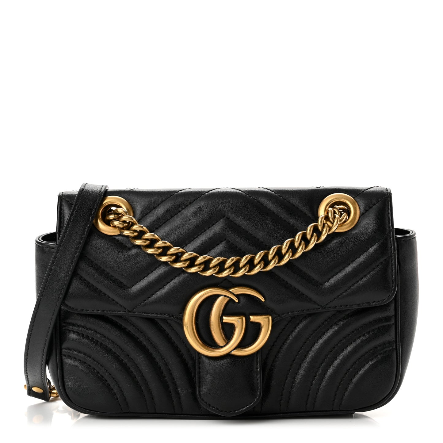 Calfskin Matelasse Mini GG Marmont Shoulder Bag Black