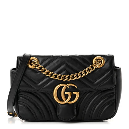 Gucci Calfskin Matelasse Mini GG Marmont Shoulder Bag Black 1 of 10