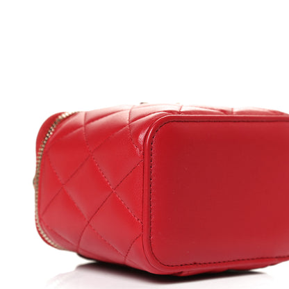 Chanel Lambskin Quilted Top Handle Mini Vanity Case With Chain Red 9 of 11