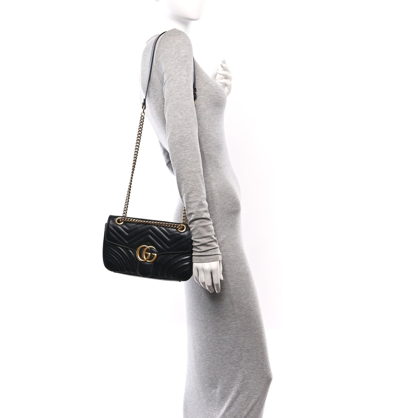 Calfskin Matelasse Small GG Marmont Shoulder Bag Black