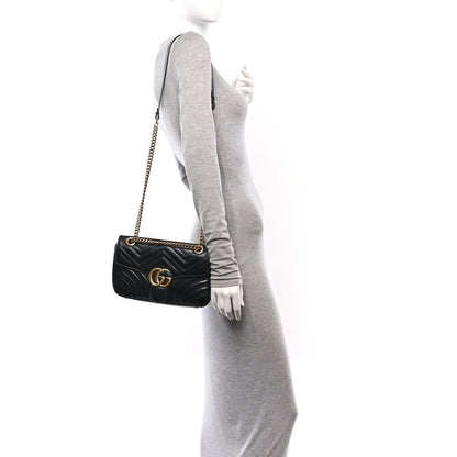 Gucci Calfskin Matelasse Small GG Marmont Shoulder Bag Black 2 of 11
