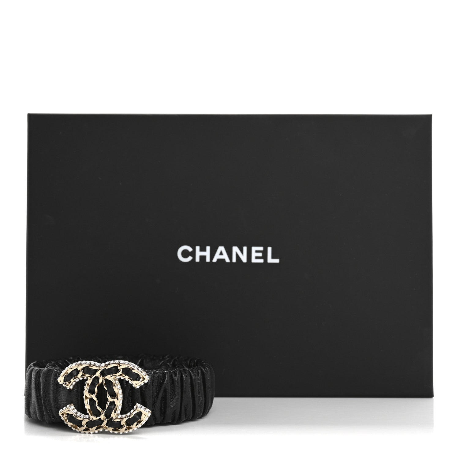 Chanel Lambskin Metal Strass Ruched Chain CC Belt 80 32 Black 5 of 5