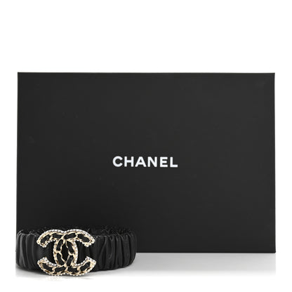 Chanel Lambskin Metal Strass Ruched Chain CC Belt 80 32 Black 5 of 5