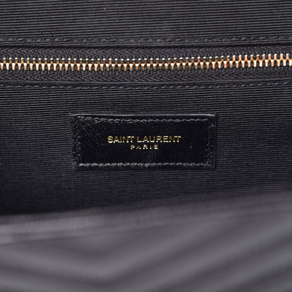 Saint Laurent Grain De Poudre Matelasse Chevron Large Monogram Satchel Black 7 of 13