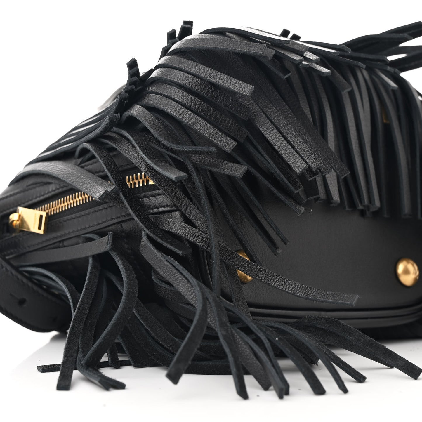 Calfskin Small Emmanuelle Fringe Hobo Bag Black