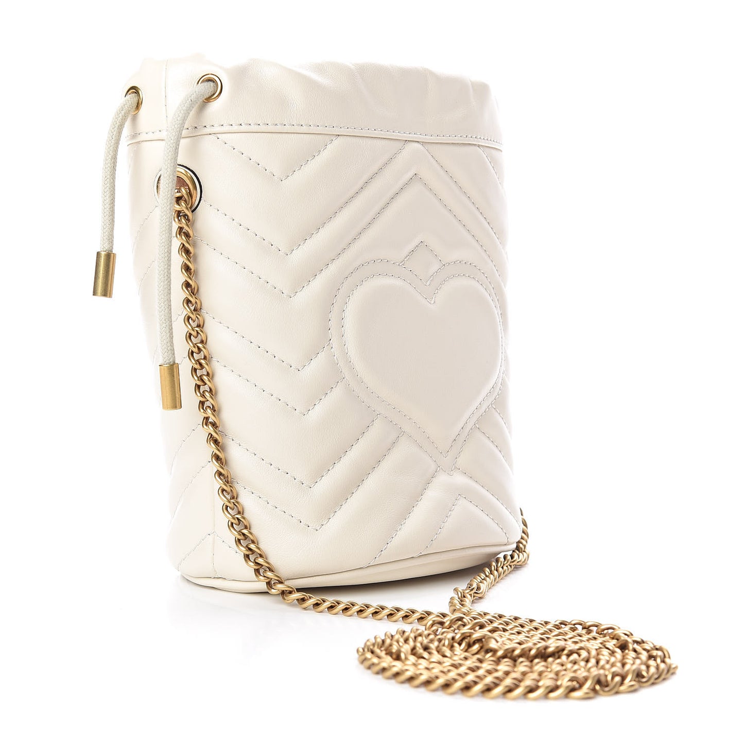 Calfskin Matelasse Mini GG Marmont 2.0 Bucket Bag White
