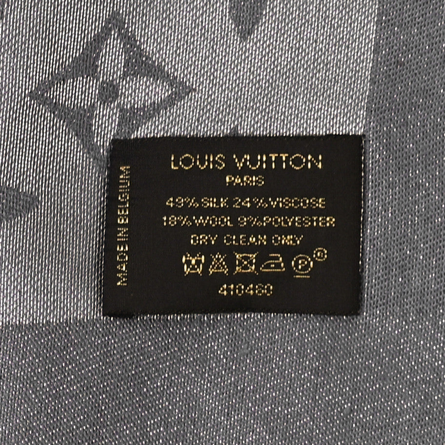 Silk Lurex Wool Monogram Shine Shawl Charcoal Grey