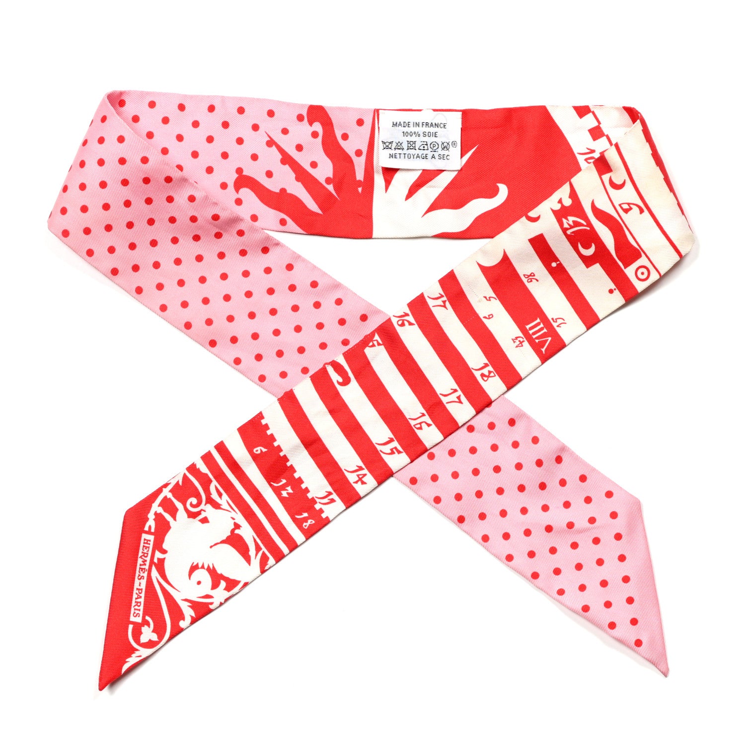 Hermes Silk Astrologie a Pois Twilly Rouge Blanc Rose 1 of 3
