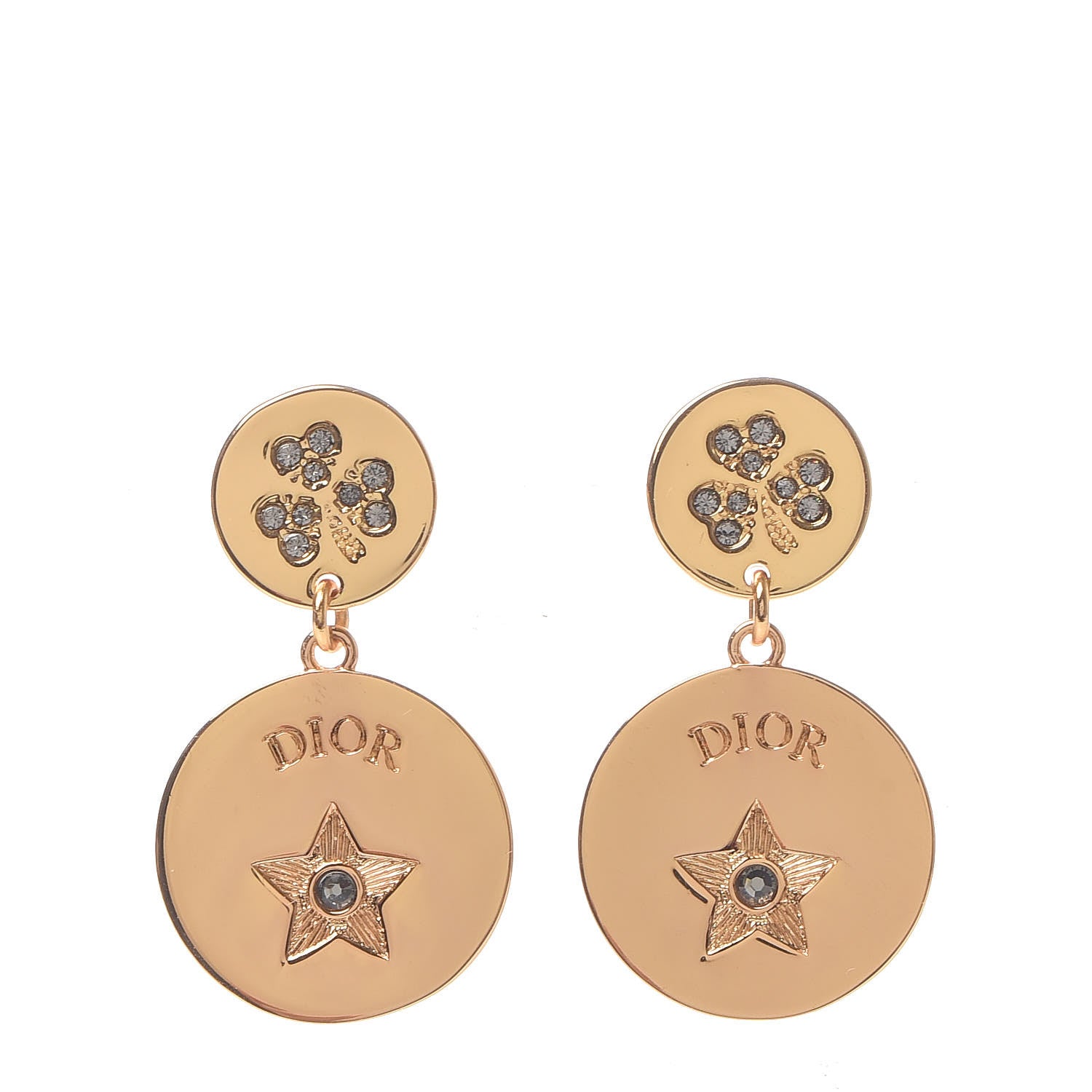 Christian Dior Crystal Round Star Earrings Gold 1 of 4