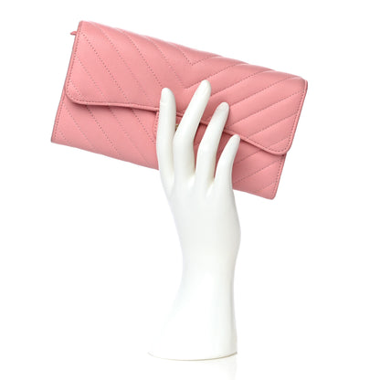 Chanel Caviar Chevron Quilted Large Gusset Flap Wallet Pink 2 of 13