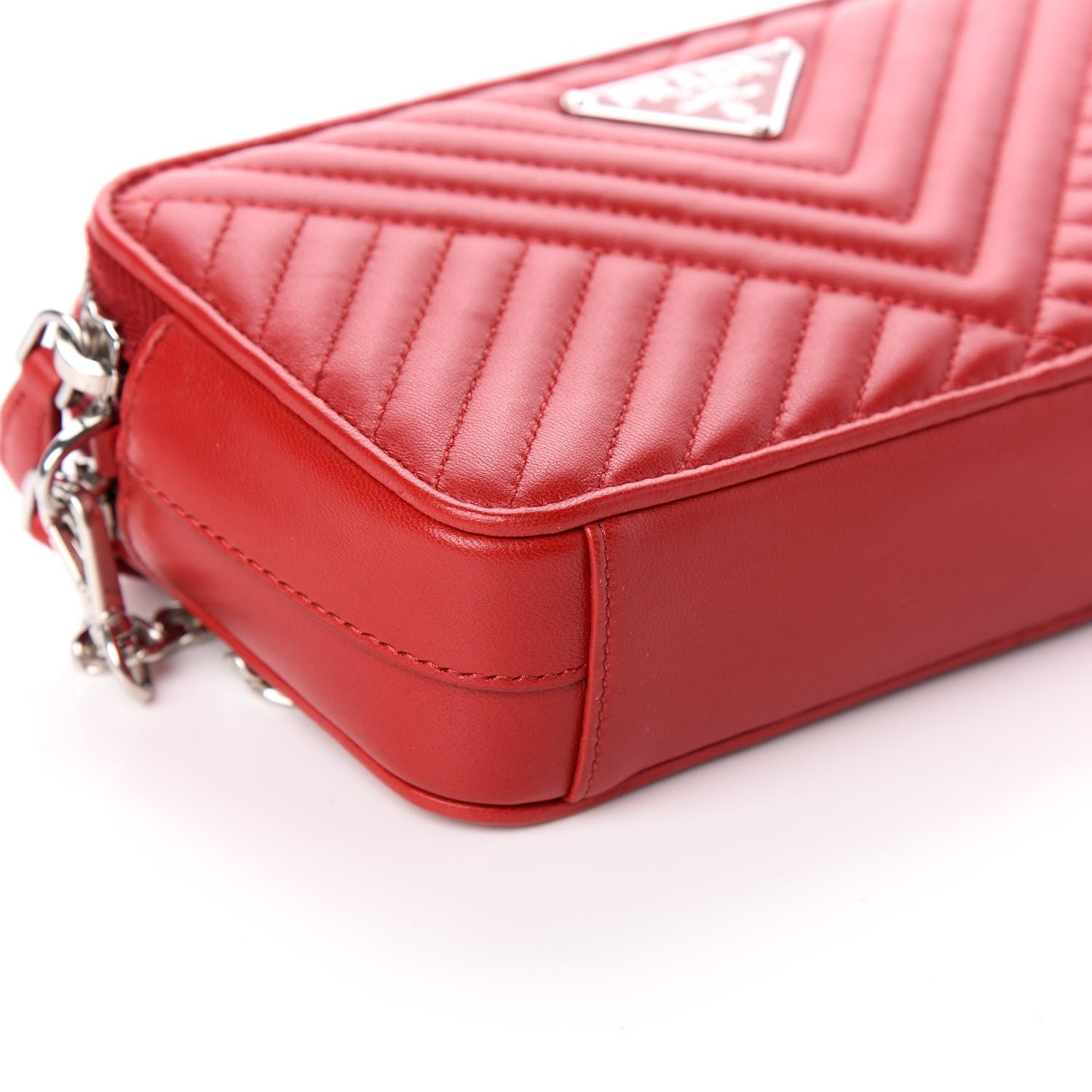 Prada Nappa Impunture Diagramme Mini Double Zip Chain Crossbody Bag Fuoco 9 of 10