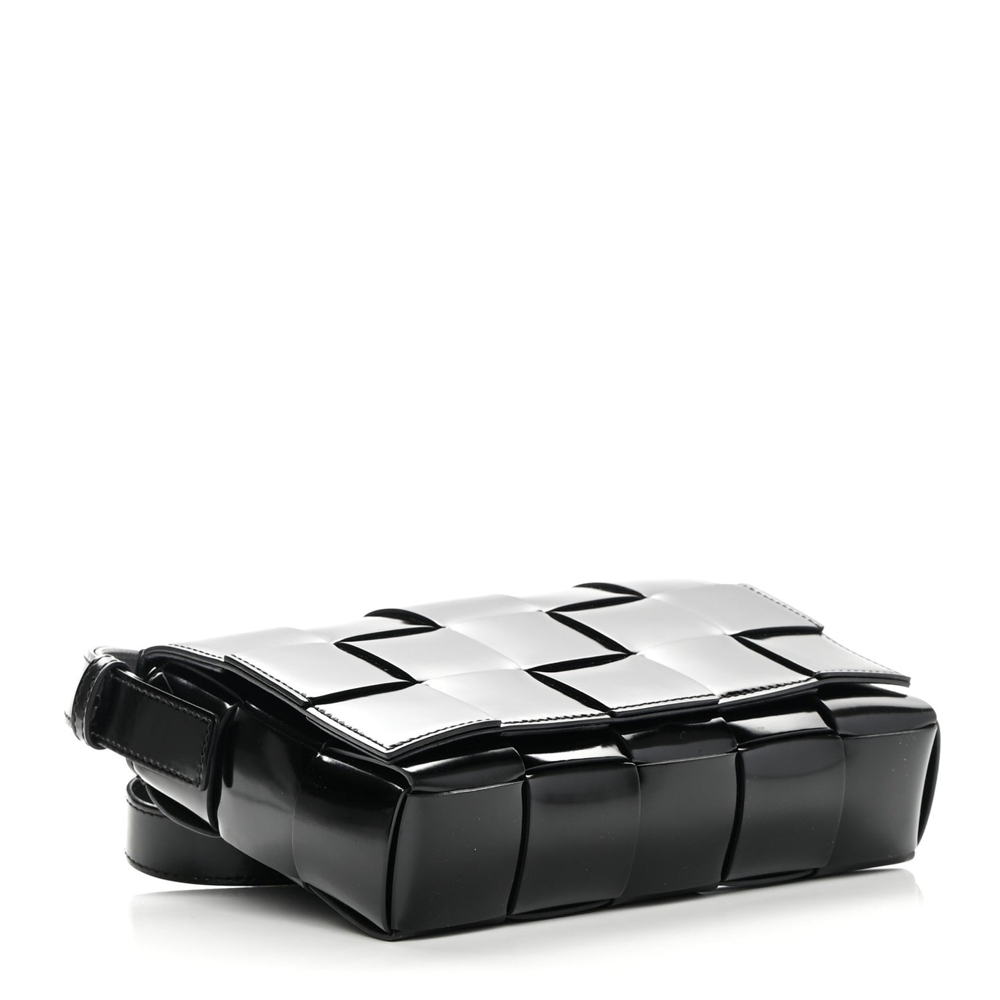 Patent Maxi Intrecciato Cassette Crossbody Bag Black