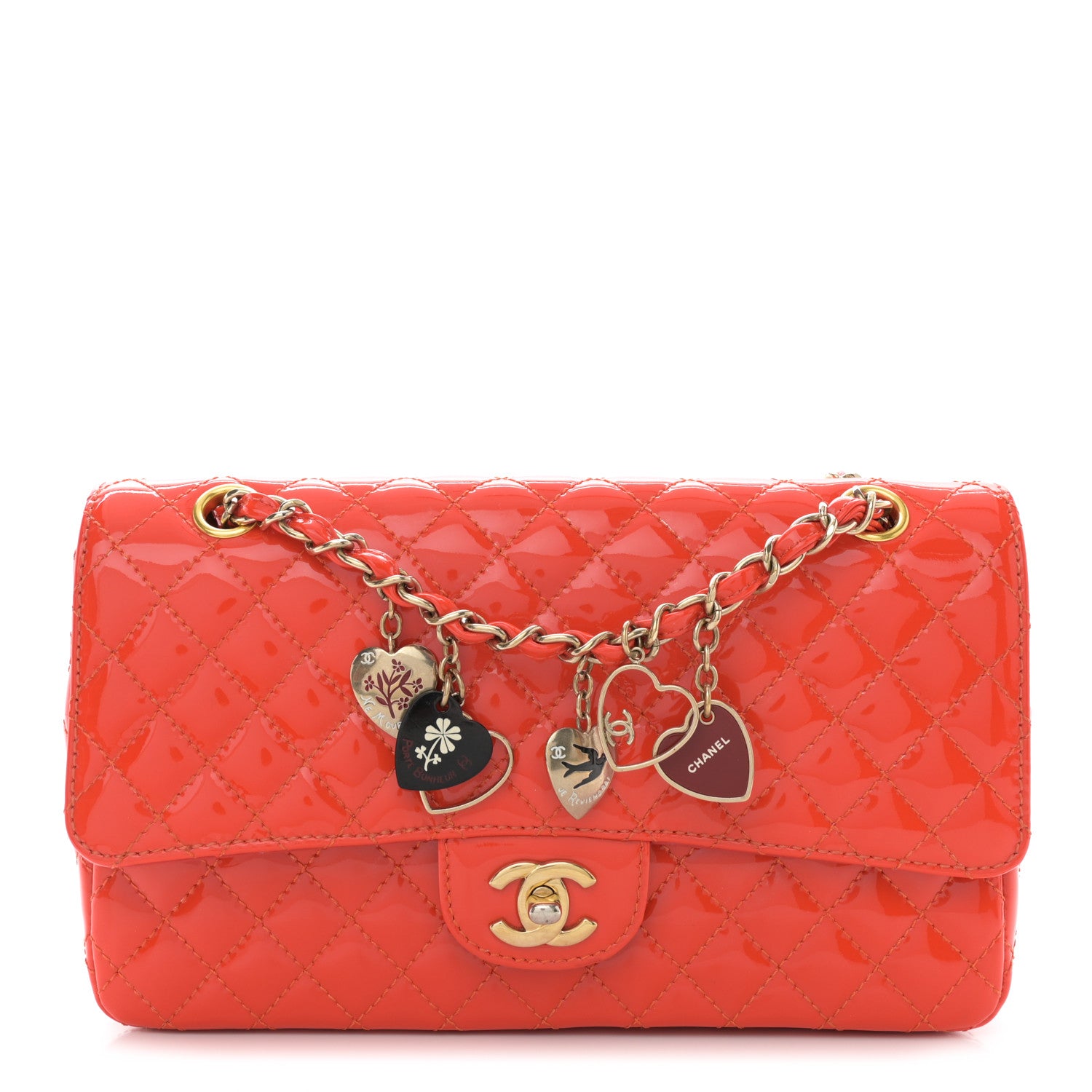 Chanel Patent Calfskin Quilted Valentine Charms Medium Single Flap Red 1 of 12