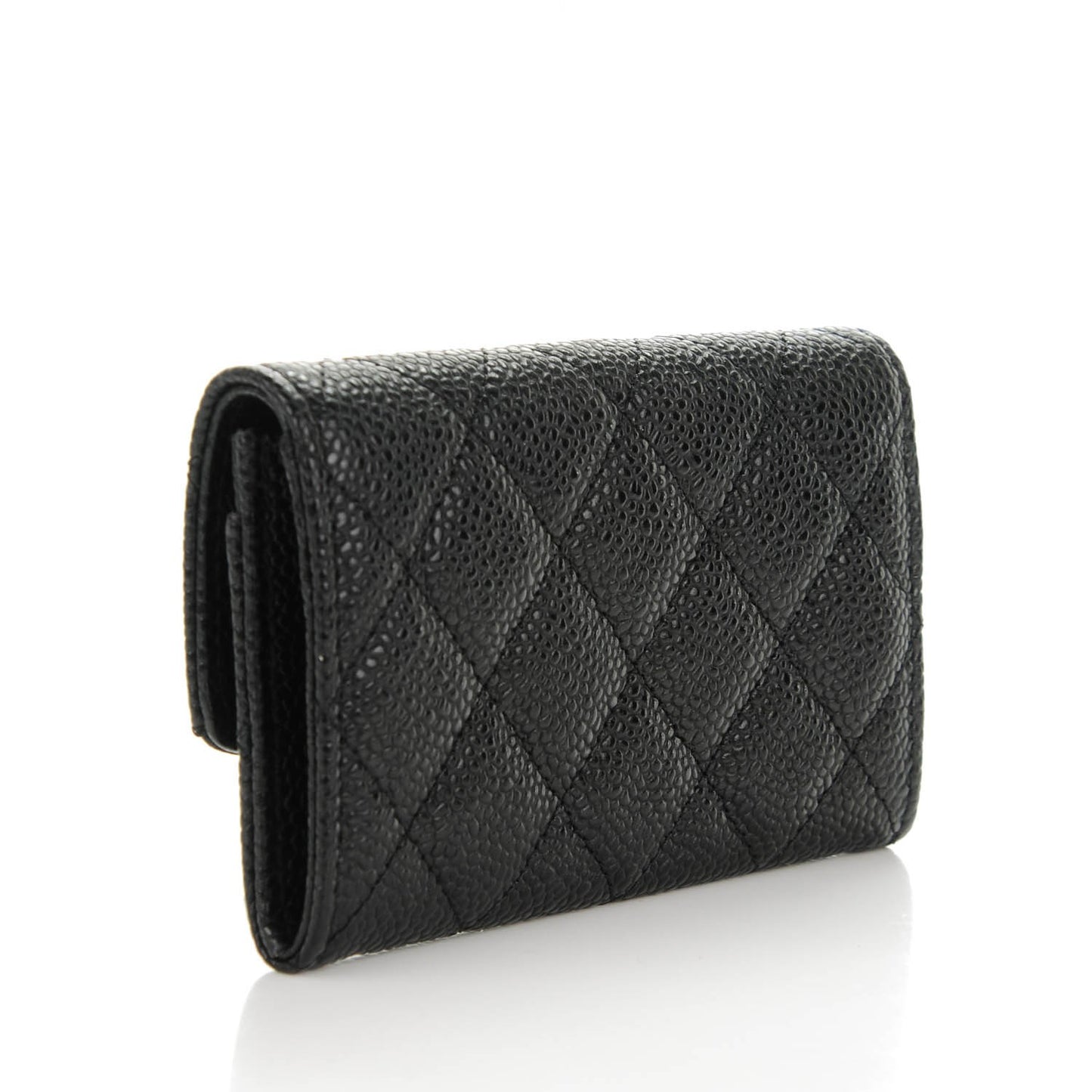 Caviar Quilted Flap Card Holder Black