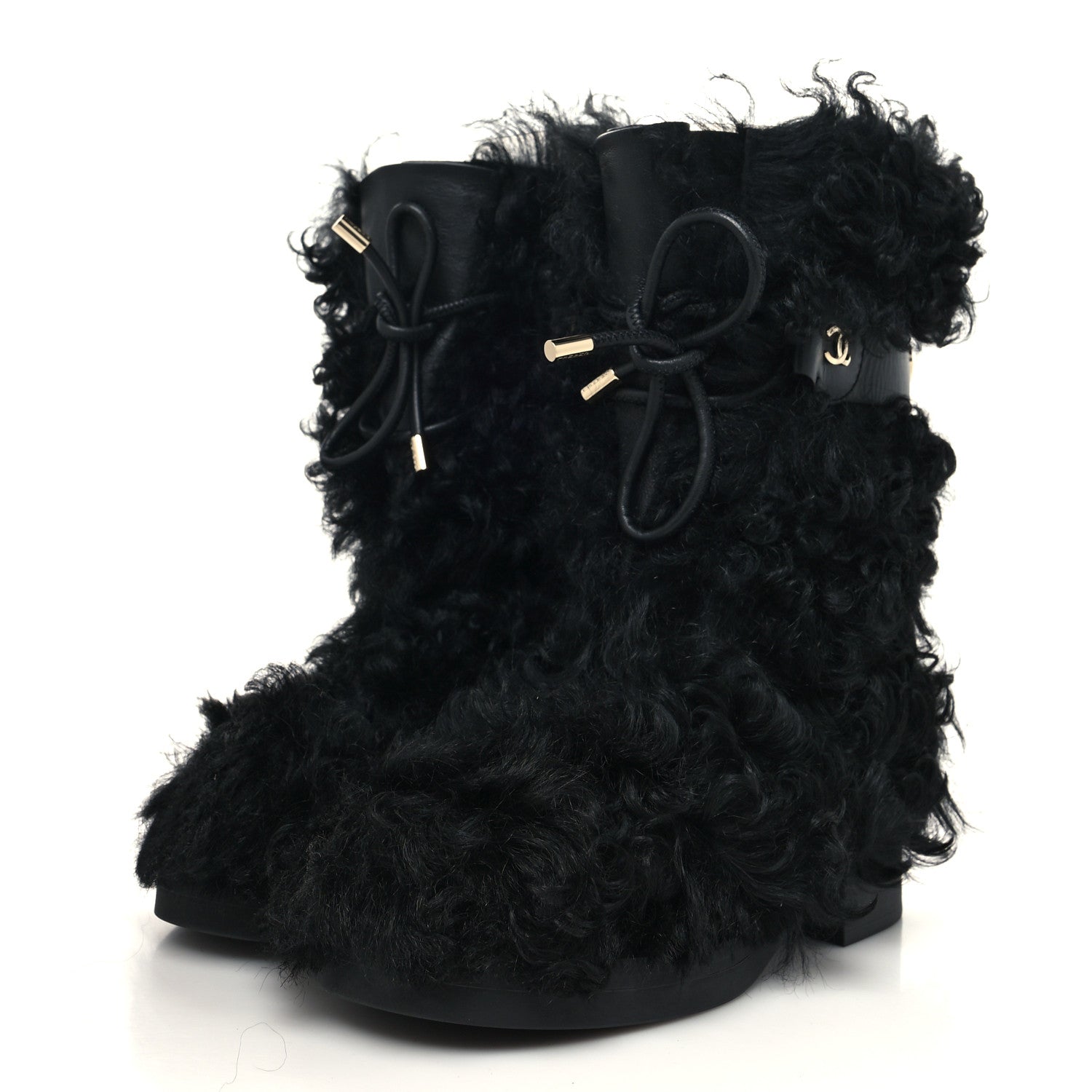Chanel Shearling Sheepskin High Boots 38.5 Black 3 of 8