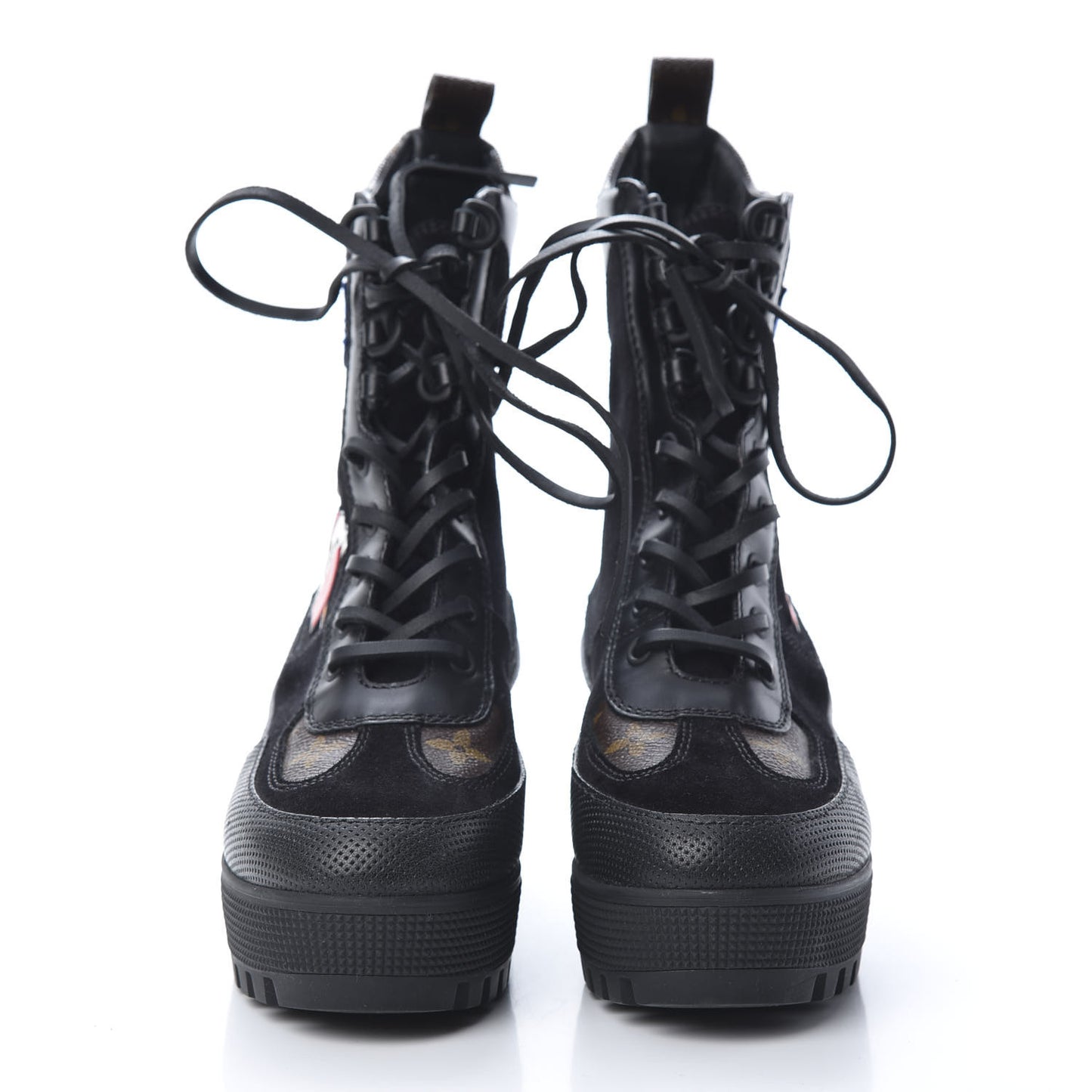 Suede Calfskin Monogram LV Black Heart Laureate Platform Desert Boots 35.5 Black