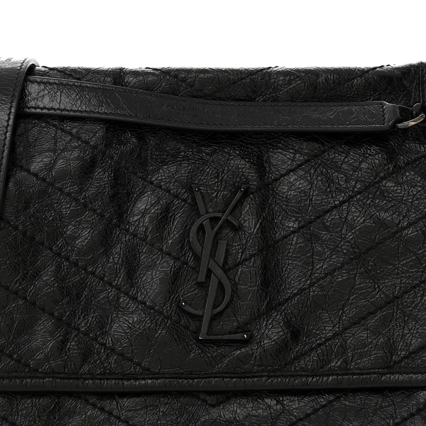 Crinkled Calfskin Matelasse Monogram Medium Niki Chain Satchel Black