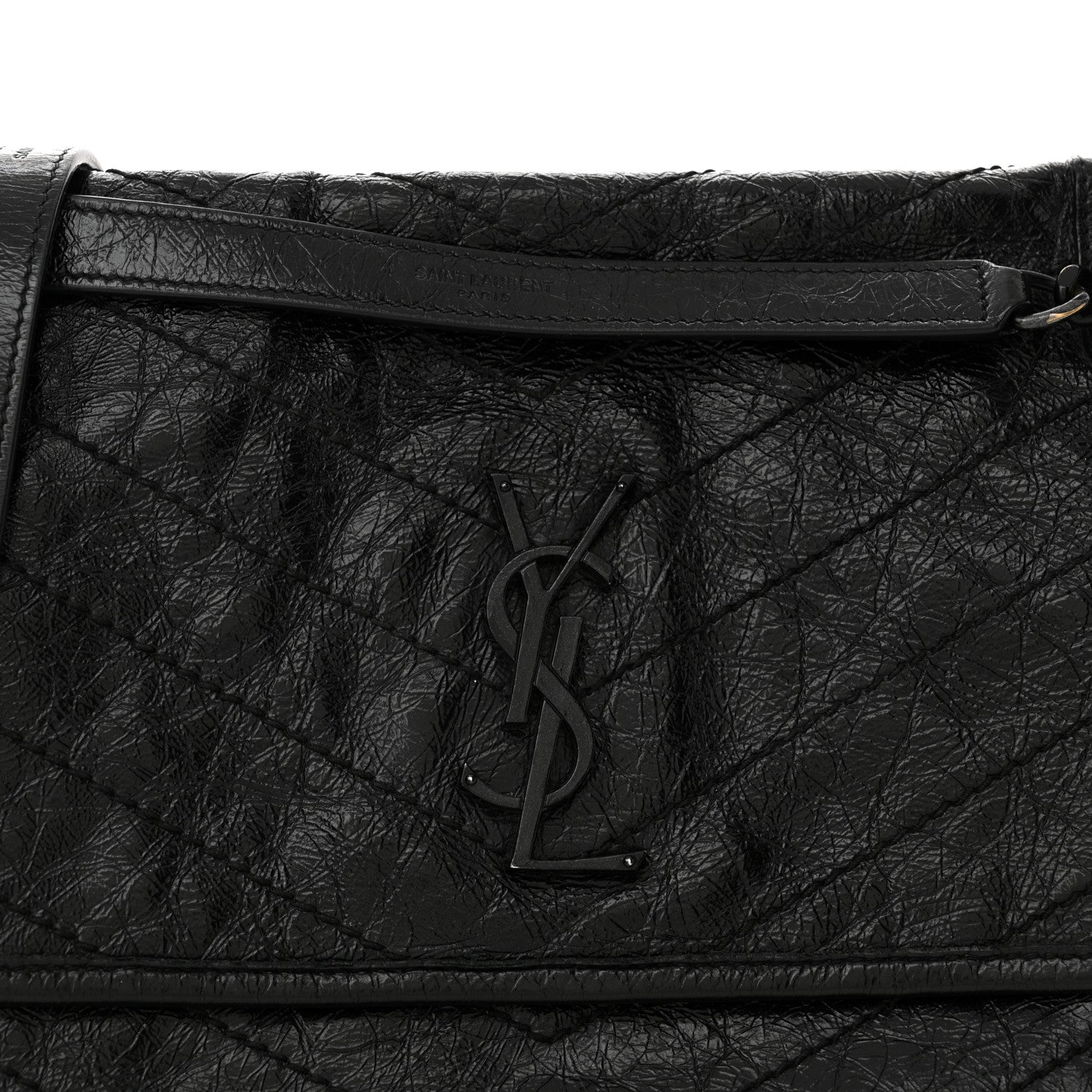 Saint Laurent Crinkled Calfskin Matelasse Monogram Medium Niki Chain Satchel Black 7 of 14