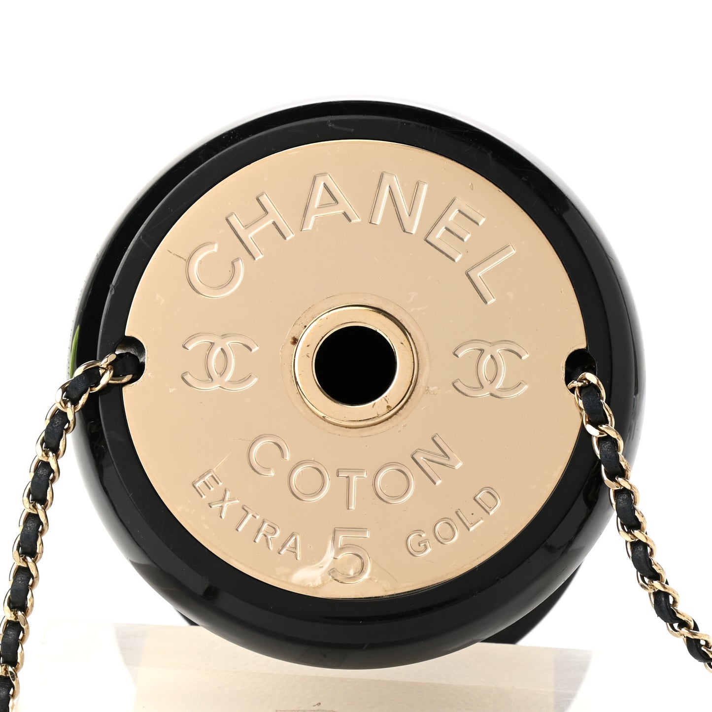 Plexiglass Bobbin Minaudière Clutch Black Gold