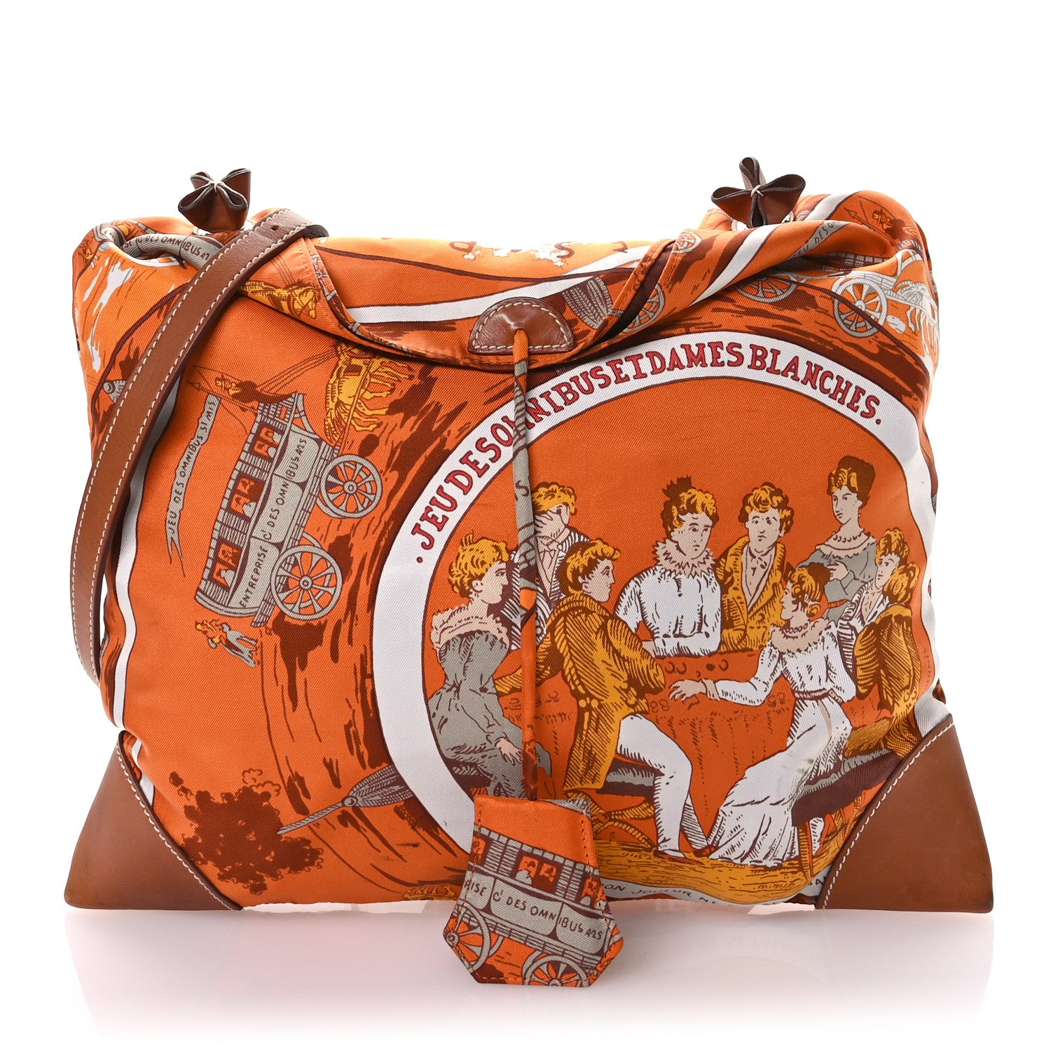 Hermes Silk Barenia Jeu Des Omnibus Et Dames Blanches Silky City 33 Bag Fauve Orange Multicolor 1 of 14