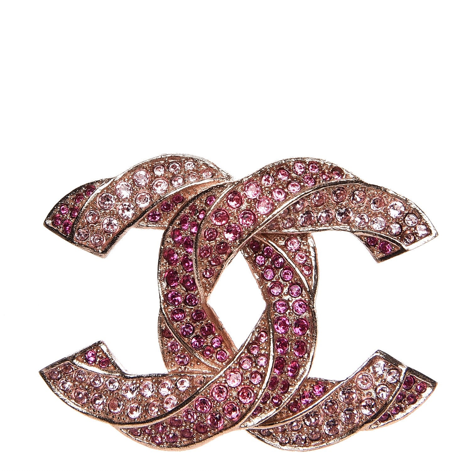 Chanel Crystal Twisted CC Brooch Rose Gold 1 of 6