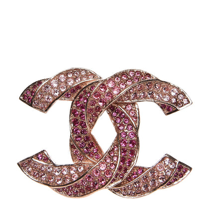 Chanel Crystal Twisted CC Brooch Rose Gold 1 of 6